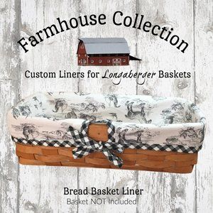 Custom Bread LINER for Longaberger Basket Farmhouse Toile w/ Black & White Check
